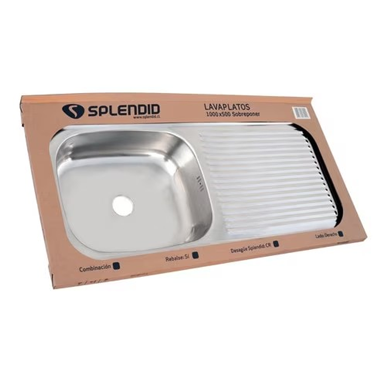 LAVAPLATOS SOBREPONER 1000X500 MM DERECHO PARA COMBINACIÓN SPLENDID 2