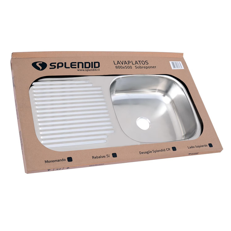 LAVAPLATOS SOBREPONER 800X500 MM IZQUIERDO PARA MONOMANDO SPLENDID 4