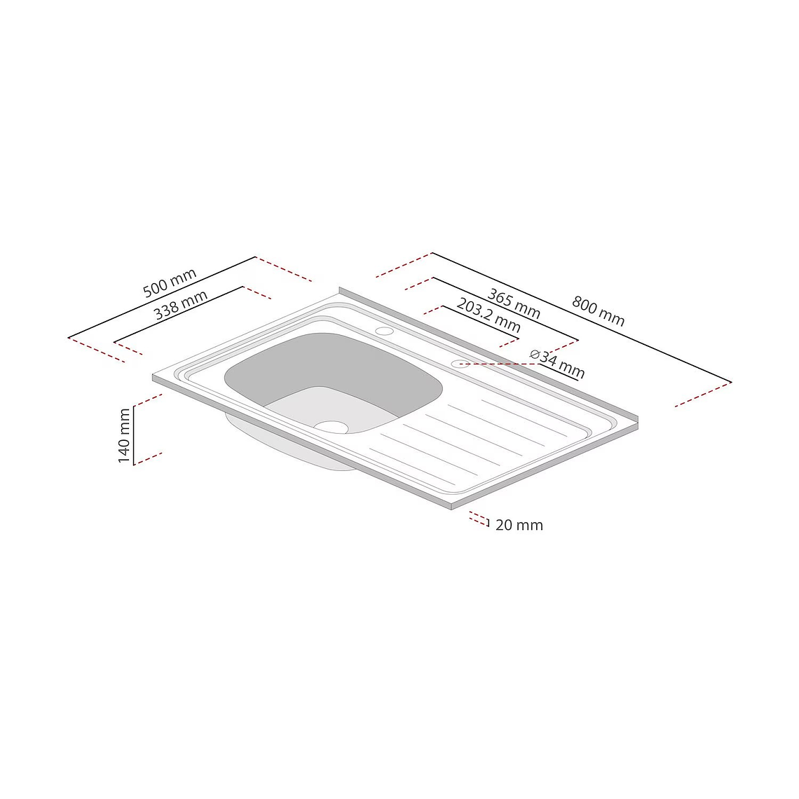 LAVAPLATOS 800X500 CON REBALSE SOBREPONER COMB. DERECHO SPLENDID 2