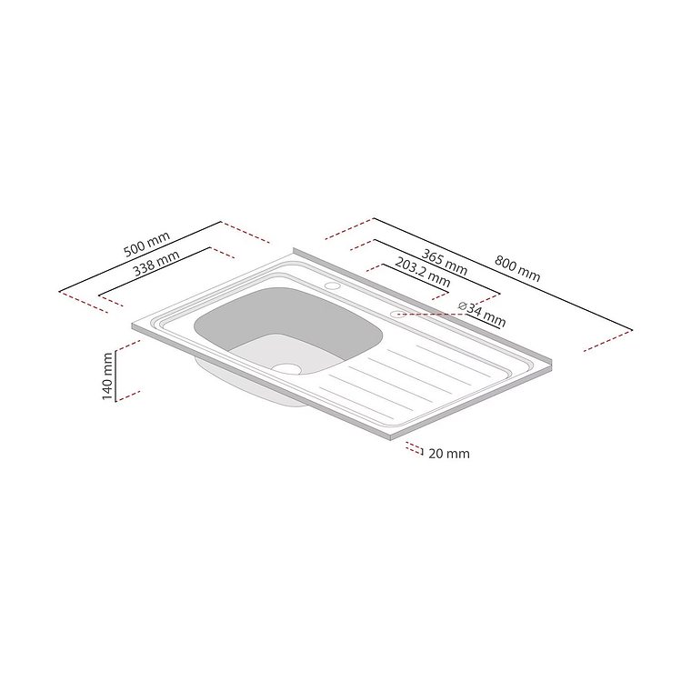 LAVAPLATOS 800X500 CON REBALSE SOBREPONER COMB. DERECHO SPLENDID 2