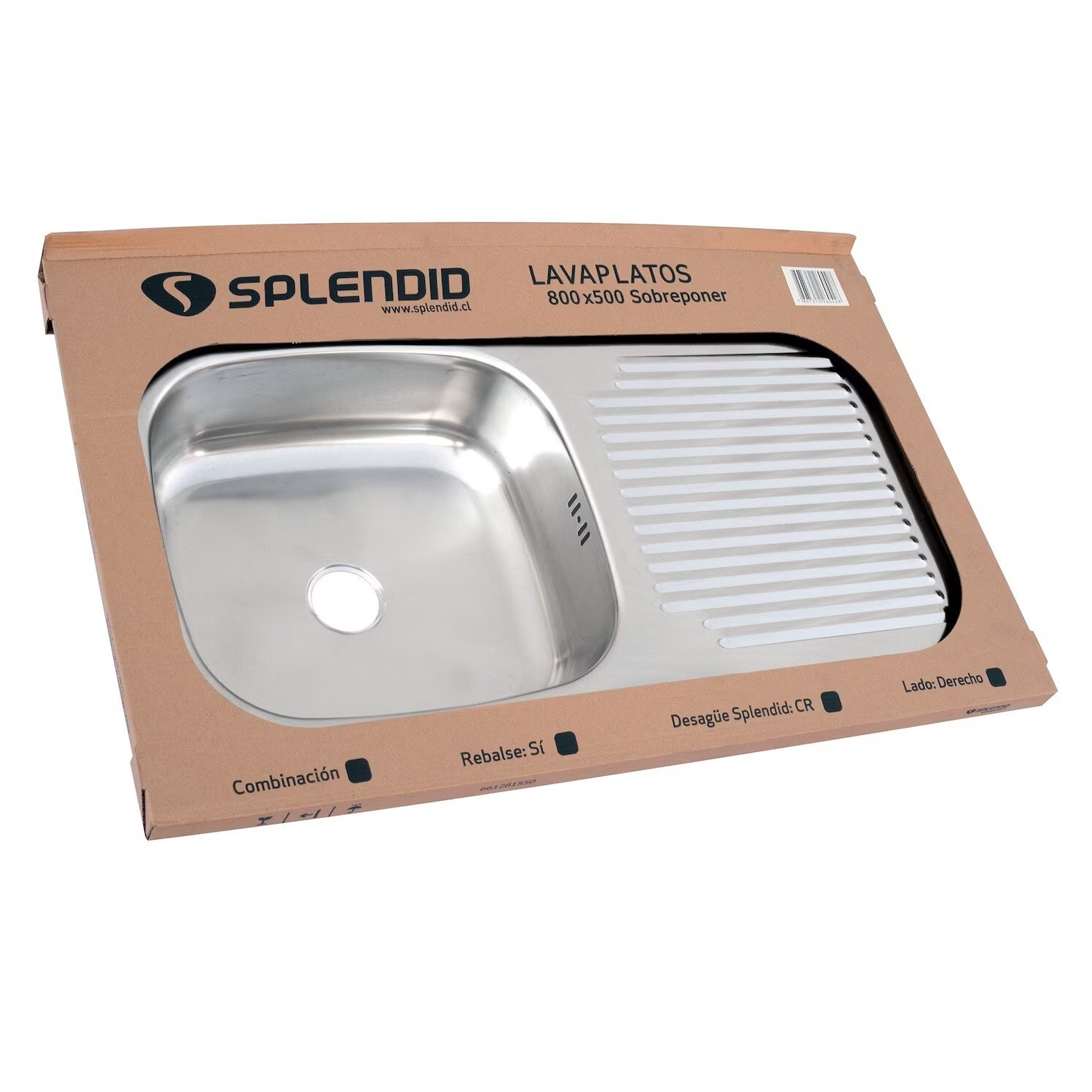 LAVAPLATOS 800X500 CON REBALSE SOBREPONER COMB. DERECHO SPLENDID