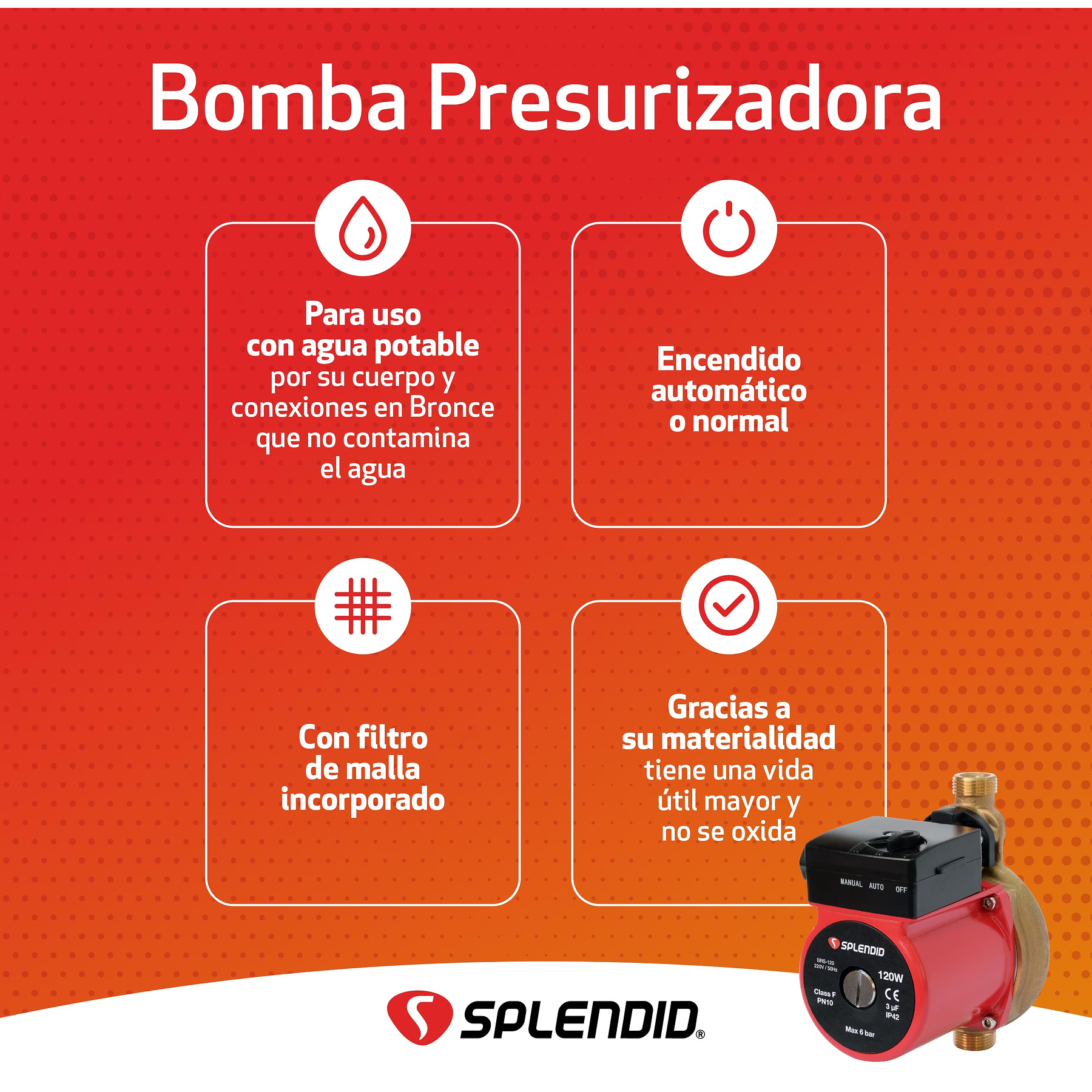 BOMBA PRESURIZADORA PARA CALEFONT 120W 26 LITROS/MIN SPLENDID