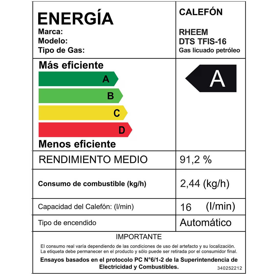 CALEFONT DIGITAL 16 LITROS GAS LICUADO TIRO FORZADO RHEEM 6