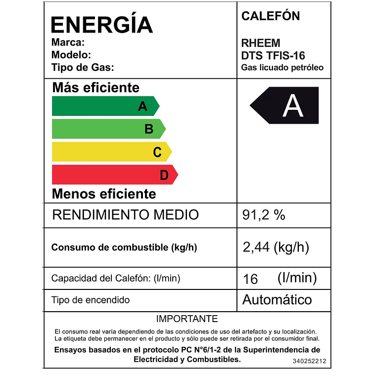 CALEFONT DIGITAL 16 LITROS GAS LICUADO TIRO FORZADO RHEEM 6