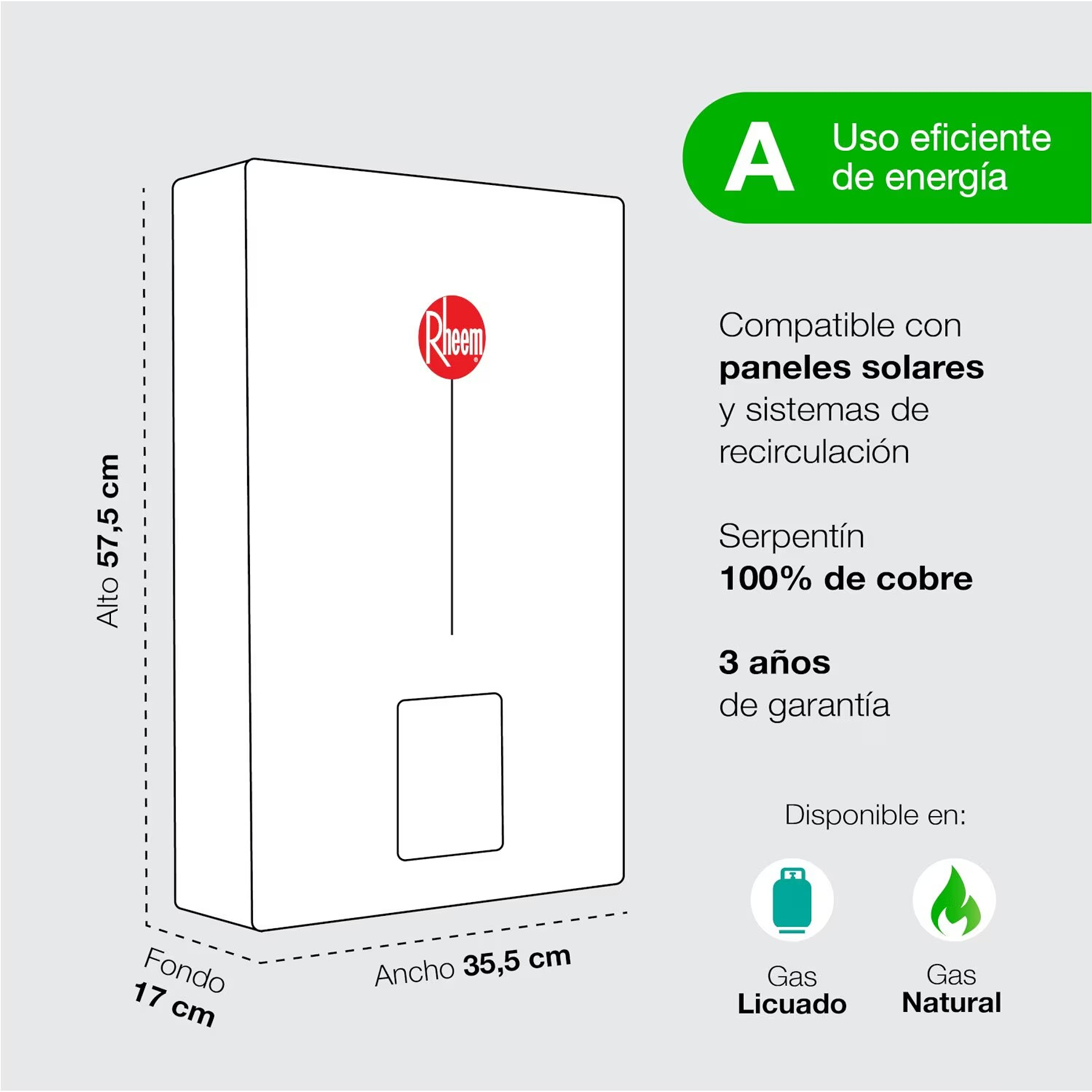 CALEFONT DIGITAL 16 LITROS GAS LICUADO TIRO FORZADO RHEEM