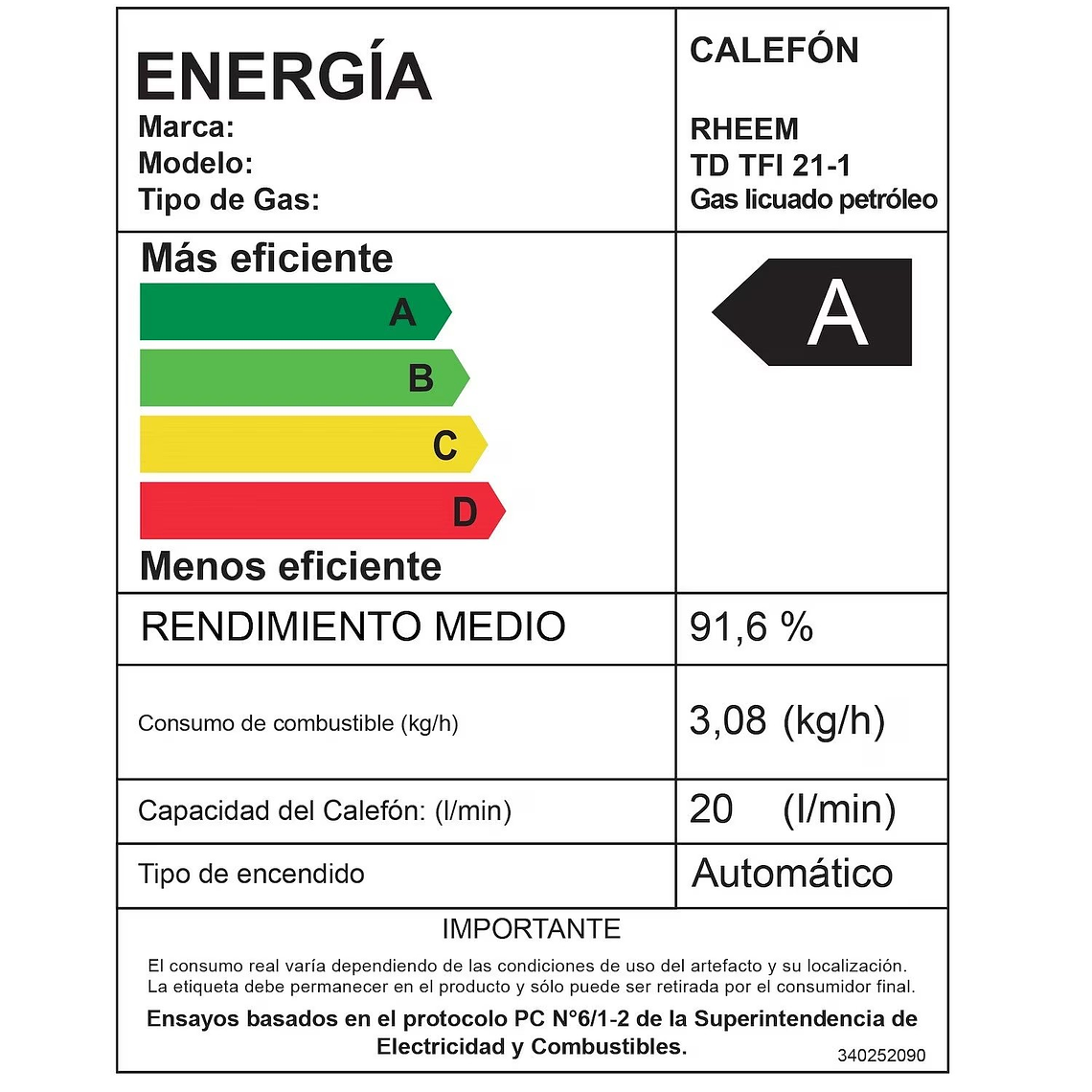 CALEFONT DIGITAL 21 LITROS GAS LICUADO TIRO FORZADO RHEEM 8