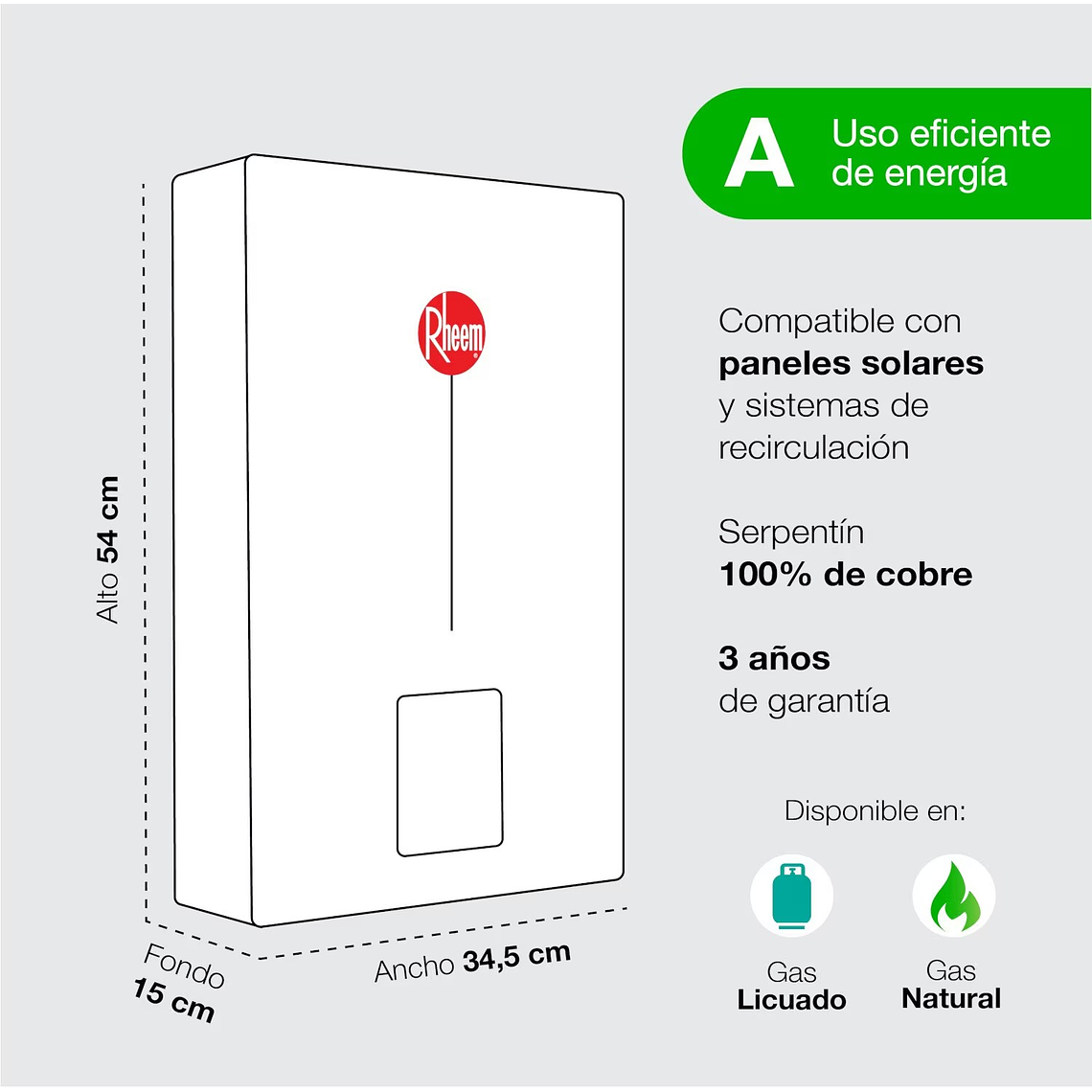 CALEFONT DIGITAL 10 LITROS GAS LICUADO TIRO FORZADO RHEEM 9