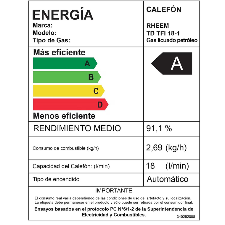 CALEFONT DIGITAL 18 LITROS GAS LICUADO TIRO FORZADO RHEEM 8