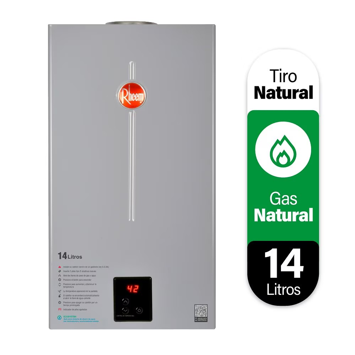 CALEFONT 14 LITROS GAS NATURAL TIRO NATURAL RHEEM 1