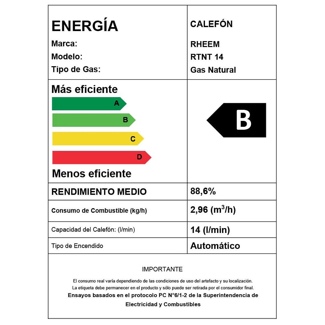 CALEFONT 14 LITROS GAS NATURAL TIRO NATURAL RHEEM 3