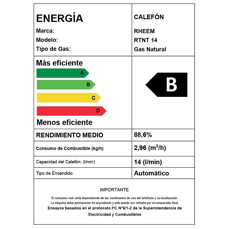 CALEFONT 14 LITROS GAS NATURAL TIRO NATURAL RHEEM 3