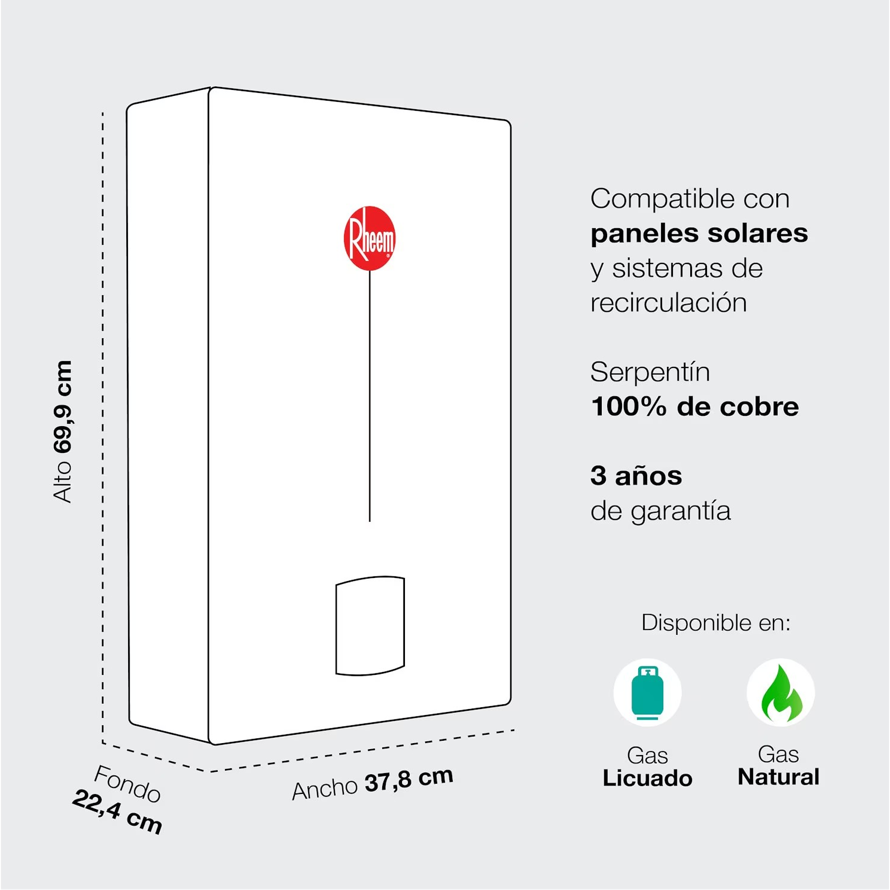 CALEFONT 14 LITROS GAS NATURAL TIRO NATURAL RHEEM