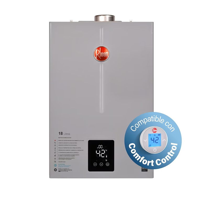 CALEFONT DIGITAL 18 LITROS GAS NATURAL TIRO FORZADO RHEEM 2