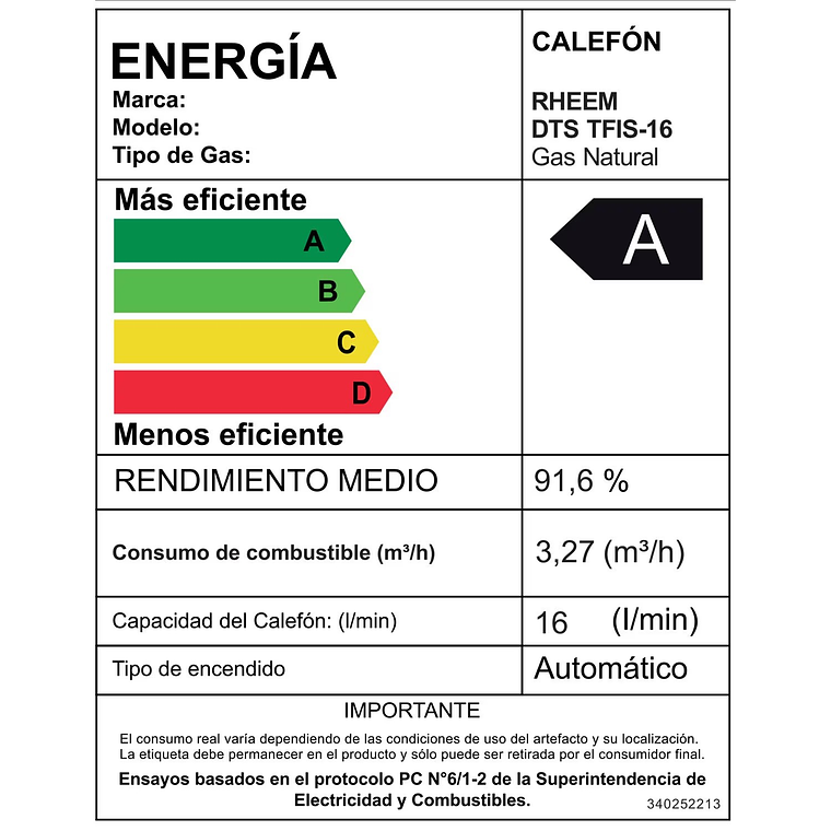 CALEFONT DIGITAL 16 LITROS GAS NATURAL TIRO FORZADO RHEEM 8