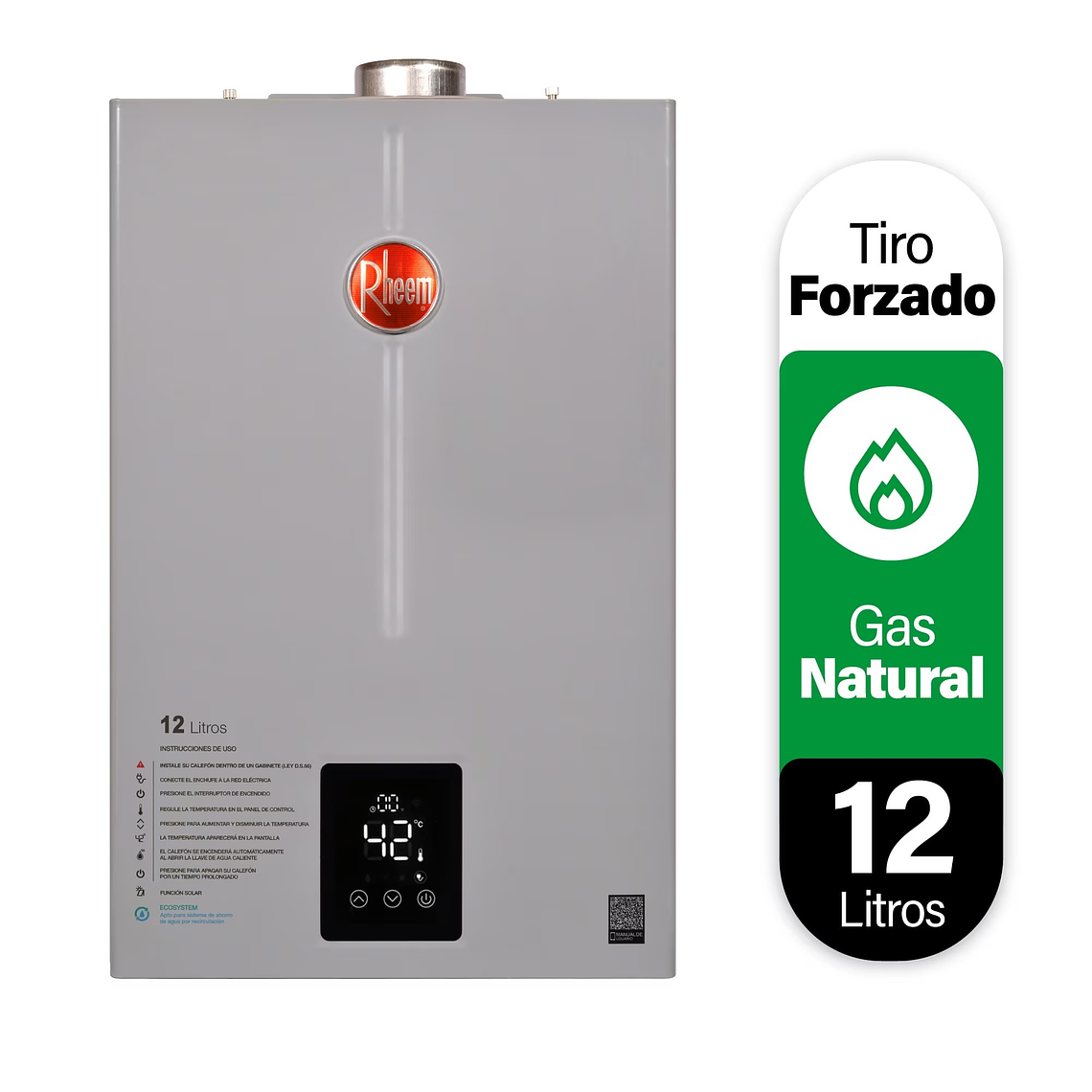 CALEFONT DIGITAL 12 LITROS GAS NATURAL TIRO FORZADO RHEEM 1