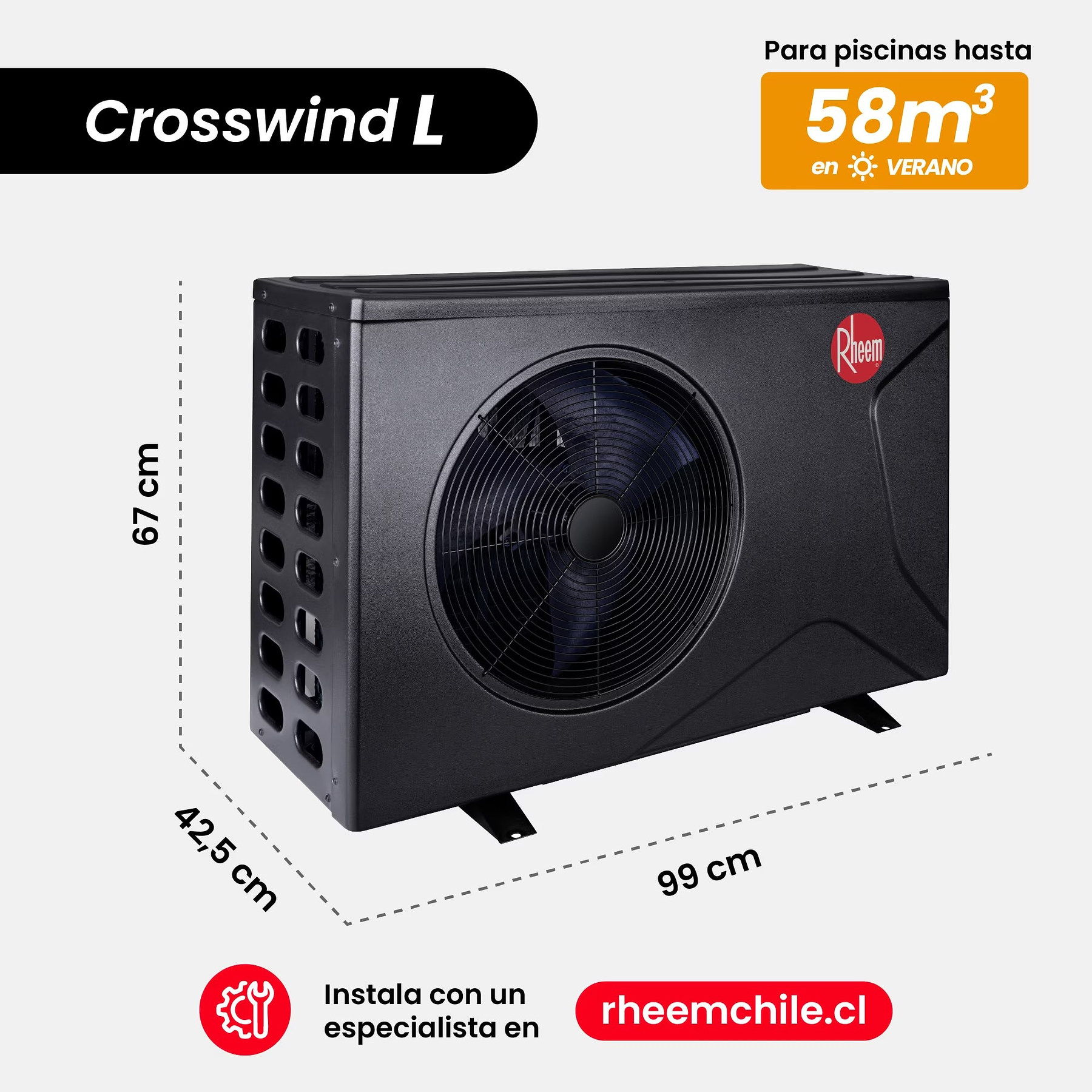 BOMBA DE CALOR PARA PISCINA CROSSWIND L 58M3 14,3KW INVERTER RHEEM