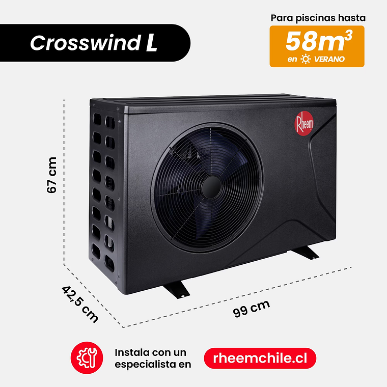BOMBA DE CALOR PARA PISCINA CROSSWIND L 58M3 14,3KW INVERTER RHEEM 3