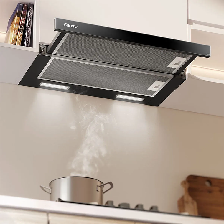 CAMPANA DE COCINA EXTRACTORA FENSA RETRÁCTIL 60CM EMPOTRABLE FX 7770 NEGRA 6