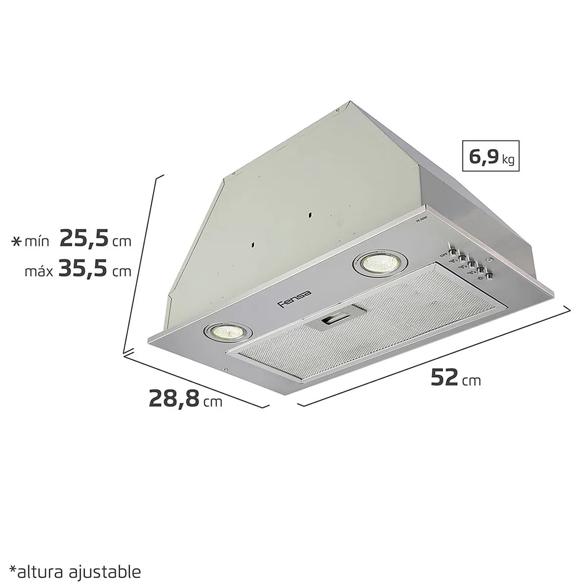 CAMPANA DE COCINA EXTRACTORA FENSA 52CM EMPOTRABLE DOUBLE FUNCTION FX 5200 INOX 4