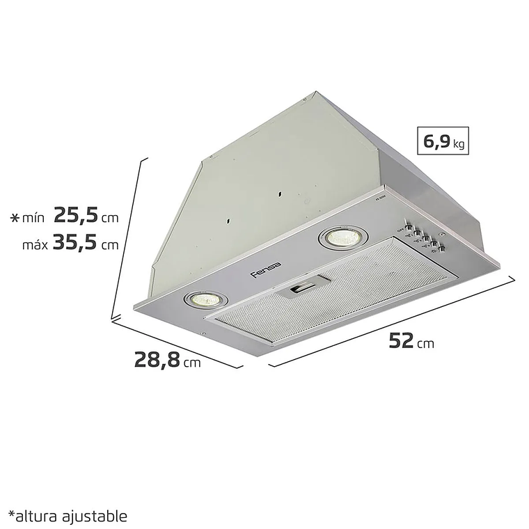 CAMPANA DE COCINA EXTRACTORA FENSA 52CM EMPOTRABLE DOUBLE FUNCTION FX 5200 INOX 4