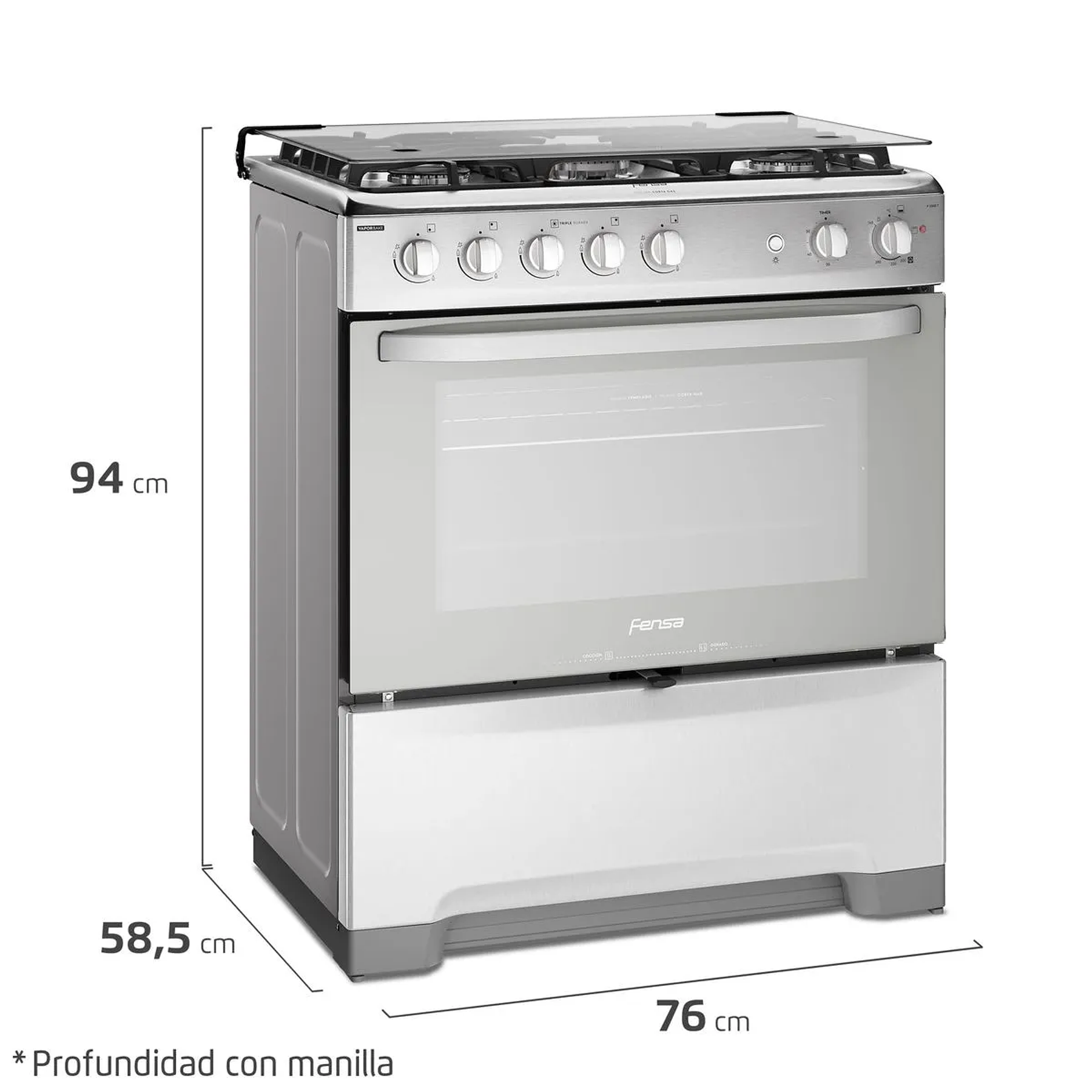 COCINA A GAS 5 PLATOS FENSA EXPERIENCE CON VAPORBAKE Y TRIPLE LLAMA F 5500 T INOX