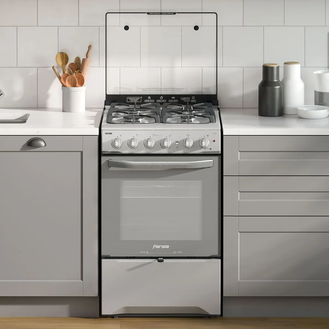 COCINA A GAS 4 PLATOS FENSA EXPERIENCE CON VAPORBAKE Y TRIPLE LLAMA F 2808 T INOX 3