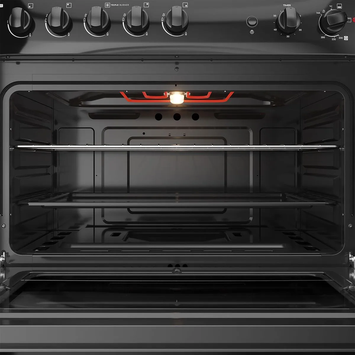 COCINA A GAS 5 PLATOS FENSA EXPERIENCE CUBIERTA VIDRIO Y GRILL ELÉCTRICO F 6500 T NEGRA 7