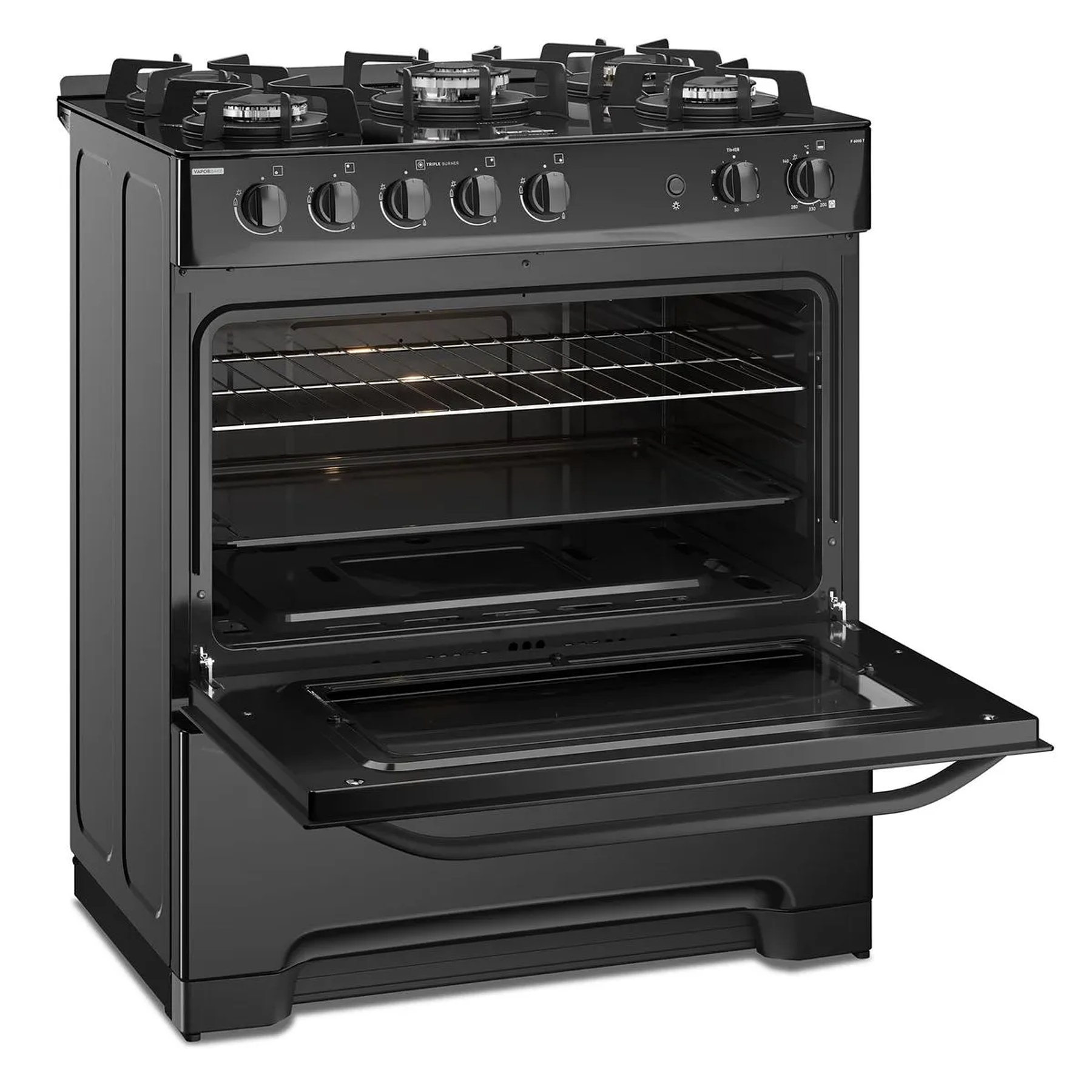 COCINA A GAS 5 PLATOS FENSA EXPERIENCE CON VAPORBAKE Y CUBIERTA VIDRIO F 6000 T NEGRA