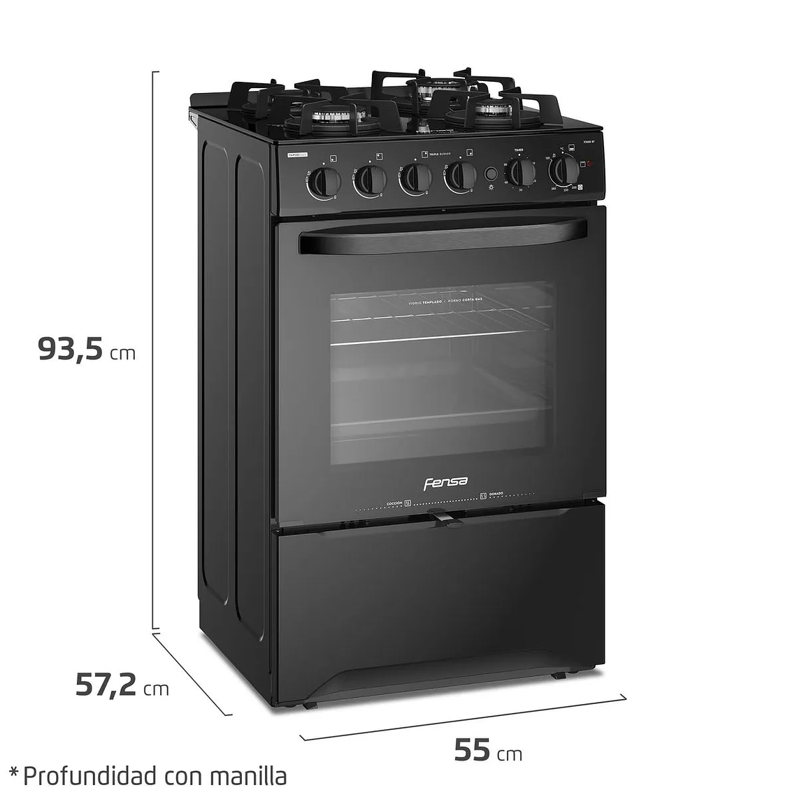 COCINA A GAS 4 PLATOS FENSA EXPERIENCE CON VAPORBAKE Y CUBIERTA VIDRIO F 3000 BT NEGRA 9