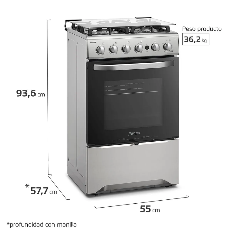 COCINA A GAS 4 PLATOS FENSA EXPERIENCE CON VAPORBAKE Y TIMER F 2606 T INOX 2