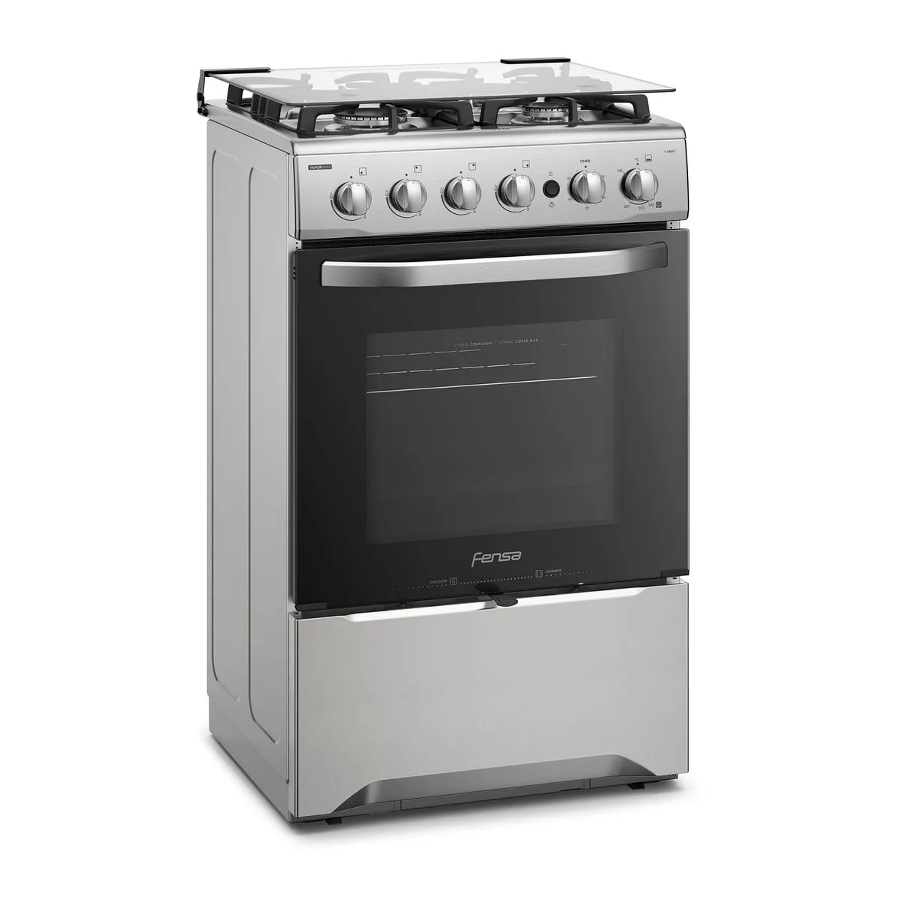 COCINA A GAS 4 PLATOS FENSA EXPERIENCE CON VAPORBAKE Y TIMER F 2606 T INOX