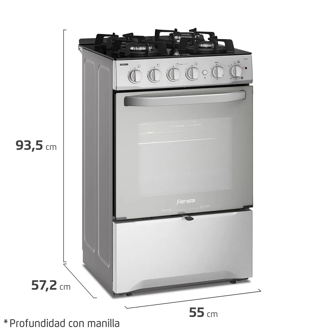 COCINA A GAS 4 PLATOS FENSA EXPERIENCE CON VAPORBAKE Y CUBIERTA VIDRIO F 3000 RT INOX 4