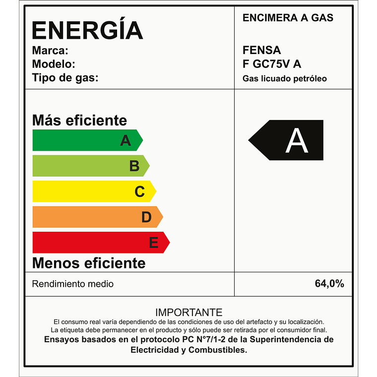 ENCIMERA A GAS 5 PLATOS FENSA VIDRIO TEMPLADO Y ENCENDIDO ELÉCTRICO F GC75V A NEGRA 9