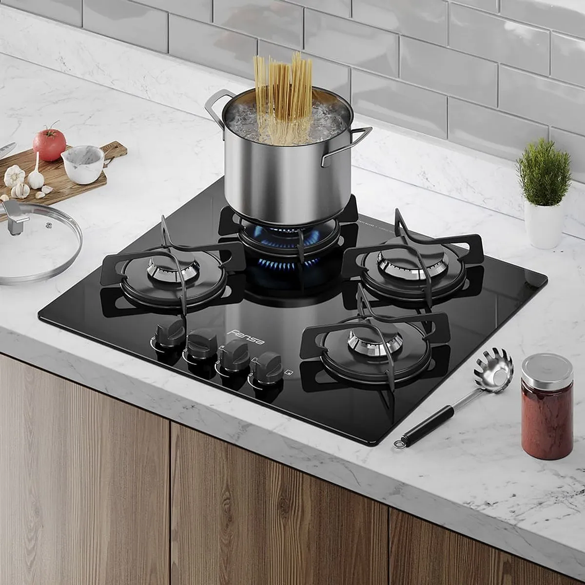 ENCIMERA A GAS 4 PLATOS FENSA VIDRIO TEMPLADO Y ENCENDIDO ELÉCTRICO F GC60V A NEGRA 7