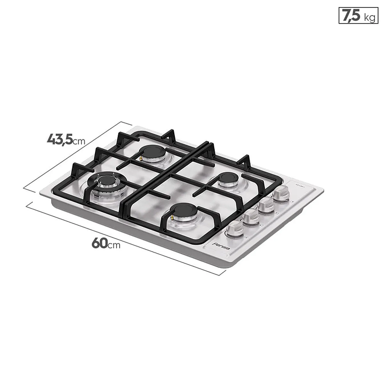 ENCIMERA A GAS 4 PLATOS FENSA ENCENDIDO ELÉCTRICO Y PARRILLA HIERRO FUNDIDO FCE 4.3HF T INOX 7