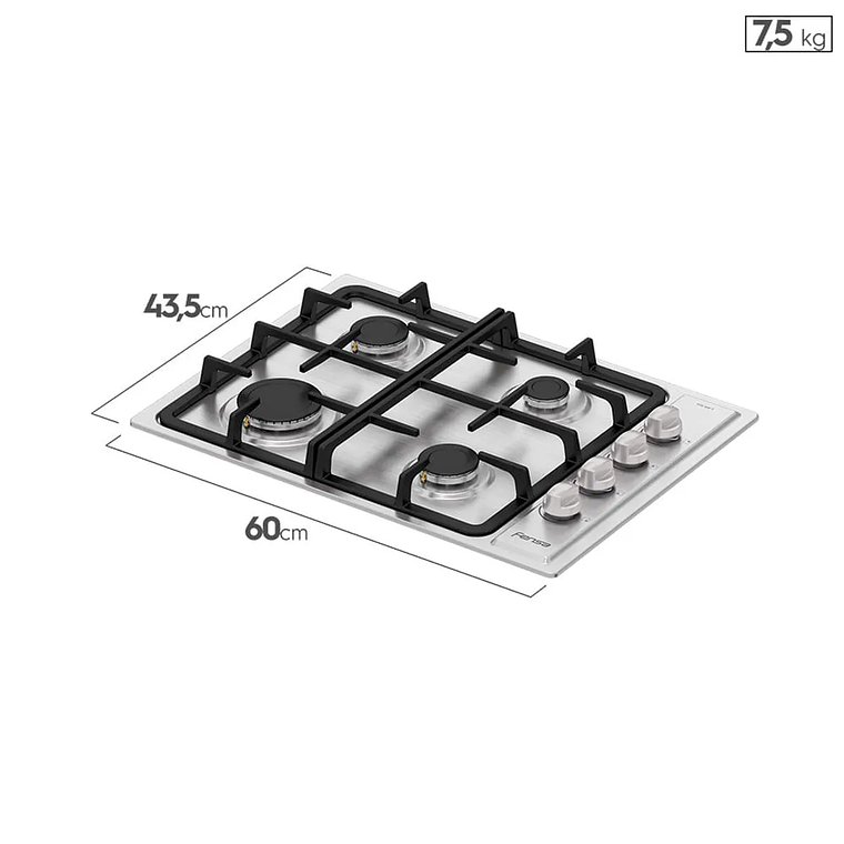 ENCIMERA A GAS 4 PLATOS FENSA ENCENDIDO ELÉCTRICO Y PARRILLA HIERRO FUNDIDO FCE 4HF T INOX 5