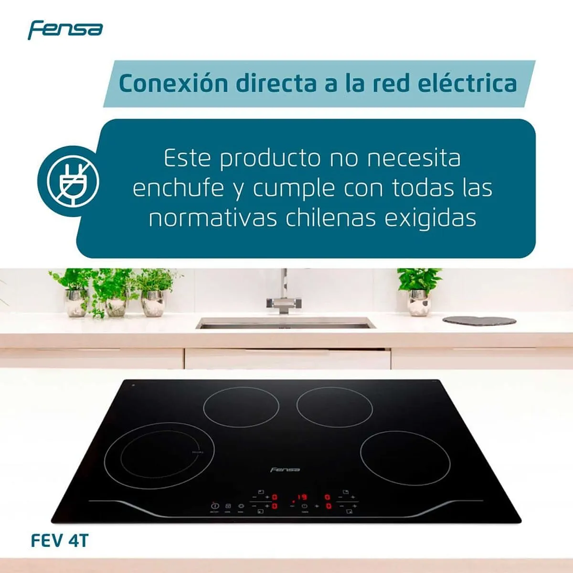ENCIMERA ELÉCTRICA 4 PLATOS FENSA VITROCERÁMICA Y PANEL TOUCH FEV 4T NEGRA 3
