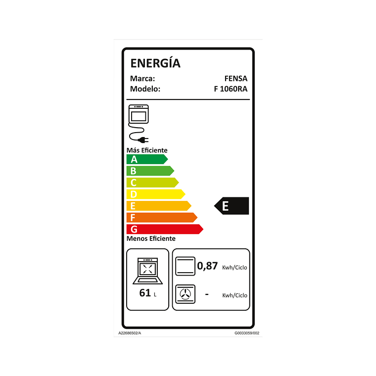 HORNO EMPOTRABLE ELÉCTRICO FENSA 66L TIMER Y CAVIDAD ESMALTADA F 1060R A GRIS 7