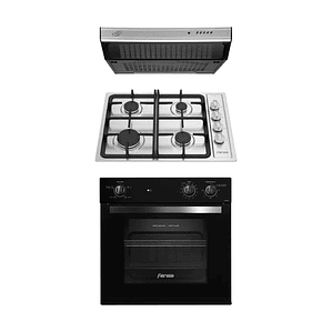 KIT CAMPANA DE COCINA EXTRACTORA FENSA 60 CM FX U6160 + ENCIMERA FENSA FCE 4HF T + HORNO EMPOTRABLE FENSA F 1060N A