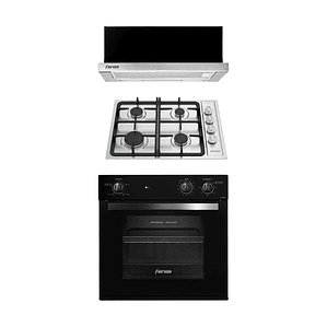 KIT HORNO EMPOTRABLE ELÉCTRICO F 1060N A 66L + ENCIMERA A GAS FCE 4HF T + CAMPANA DE COCINA EXTRACTORA FX 6270 FENSA