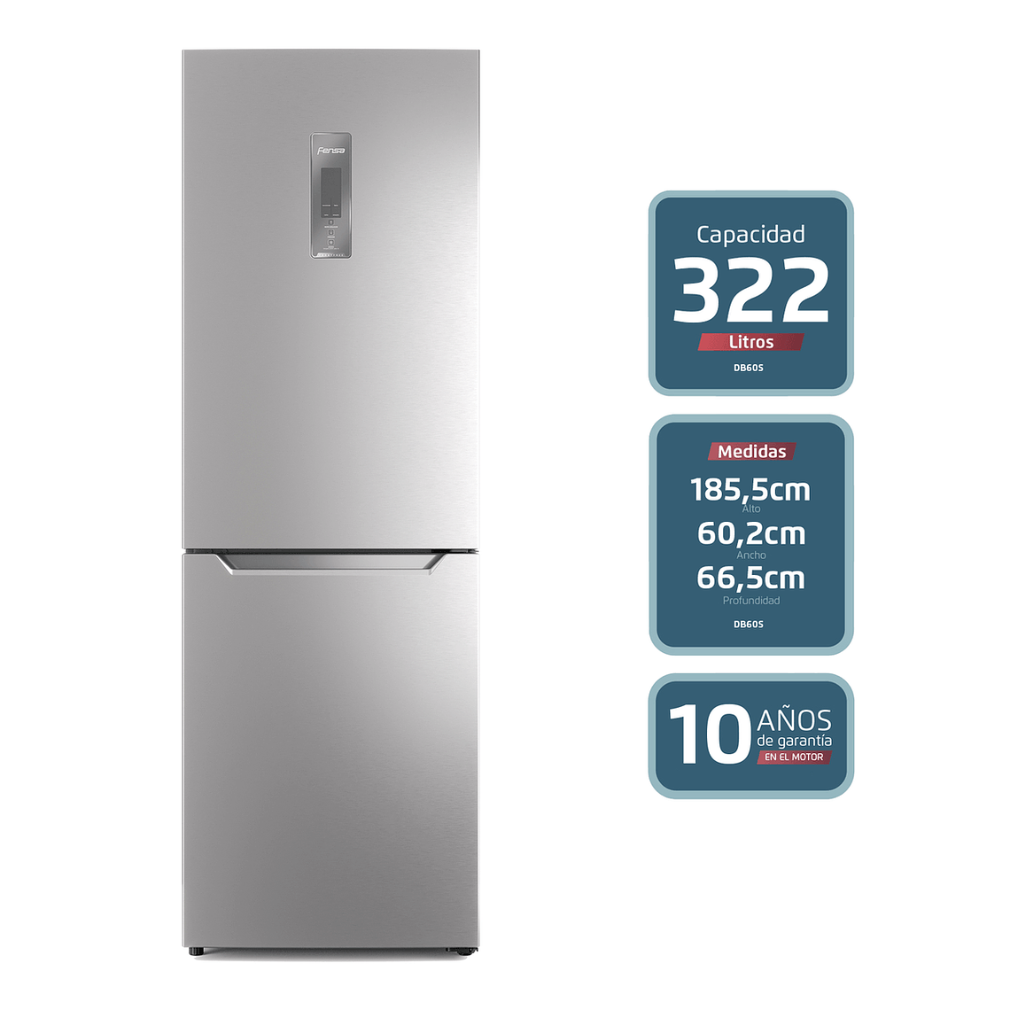 REFRIGERADOR FENSA 322L NO FROST BOTTOM FREEZER CON PUERTA REVERSIBLE DB60S INOX 4