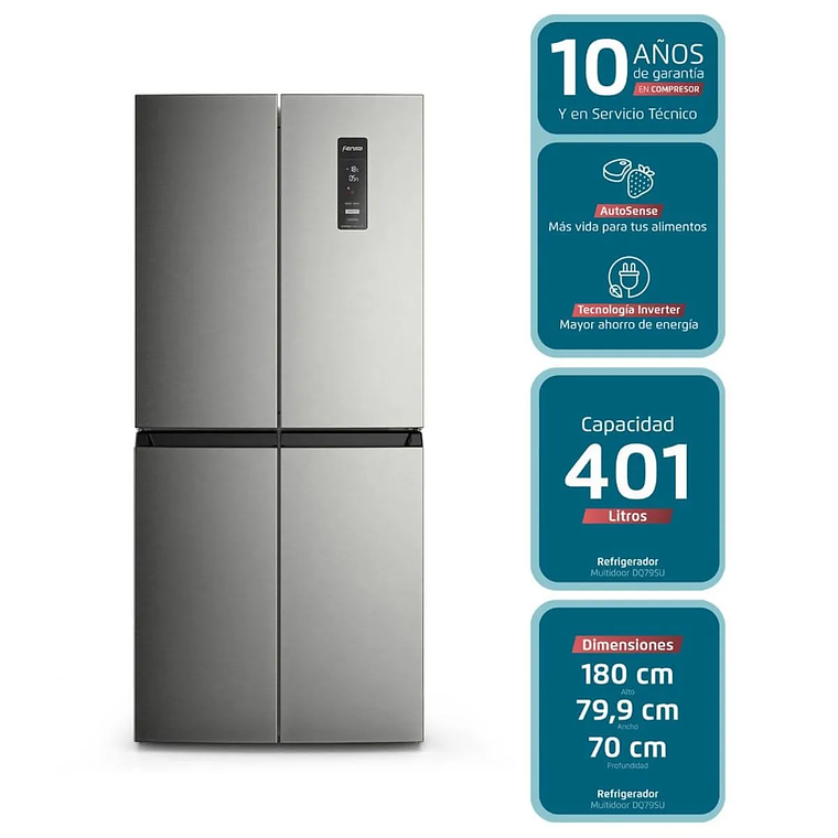 REFRIGERADOR FENSA 401L NO FROST 4 PUERTAS INVERTER CON AUTOSENSE DQ79SU INOX 4