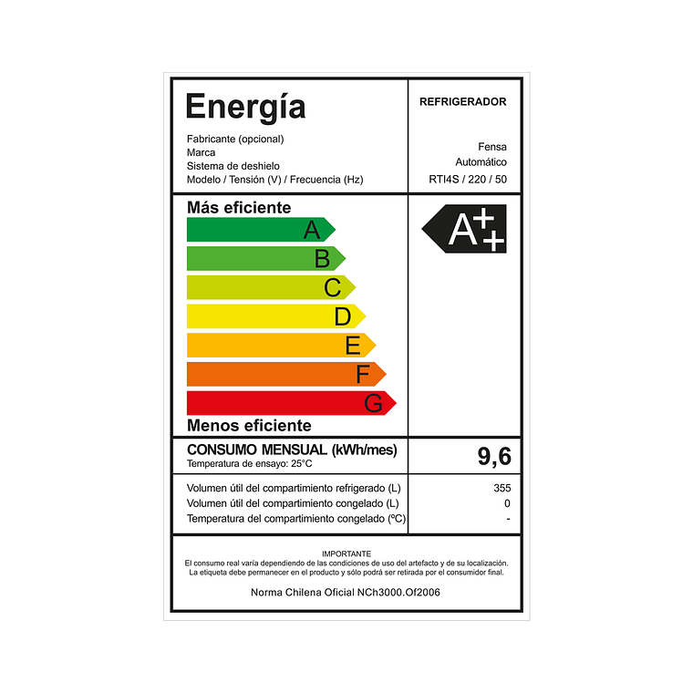 REFRIGERADOR FENSA 355L NO FROST 1 PUERTA INVERTER CON AUTOSENSE RTI4S INOX 9