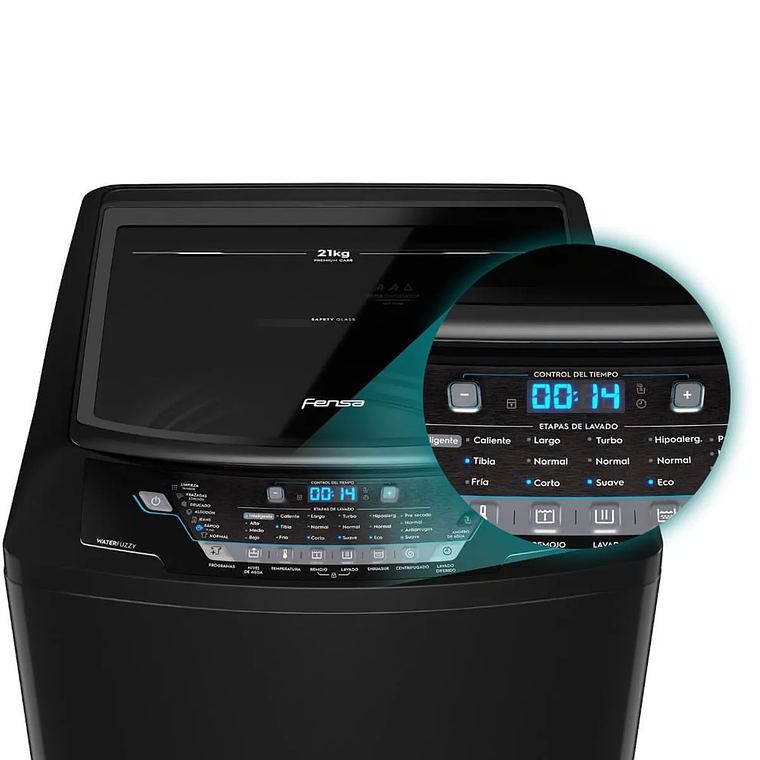 LAVADORA AUTOMÁTICA FENSA 21KG CARGA SUPERIOR AHORRO DE AGUA PREMIUM CARE 21 NEGRA 11