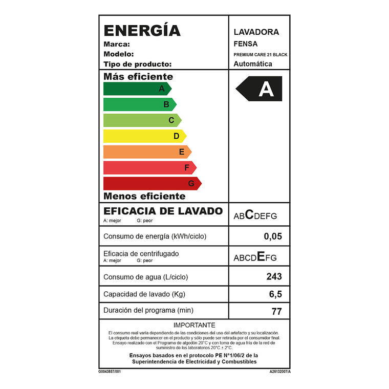 LAVADORA AUTOMÁTICA FENSA 21KG CARGA SUPERIOR AHORRO DE AGUA PREMIUM CARE 21 NEGRA 12