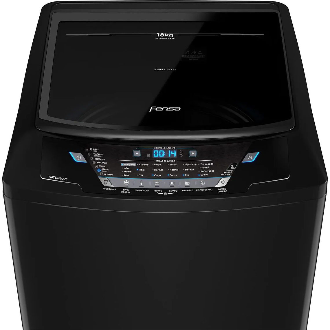 LAVADORA AUTOMÁTICA FENSA 18KG CARGA SUPERIOR AHORRO DE AGUA PREMIUM CARE 18 NEGRA 5