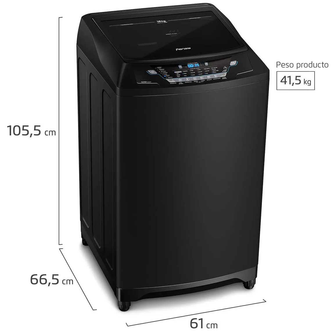 LAVADORA AUTOMÁTICA FENSA 18KG CARGA SUPERIOR AHORRO DE AGUA PREMIUM CARE 18 NEGRA 12