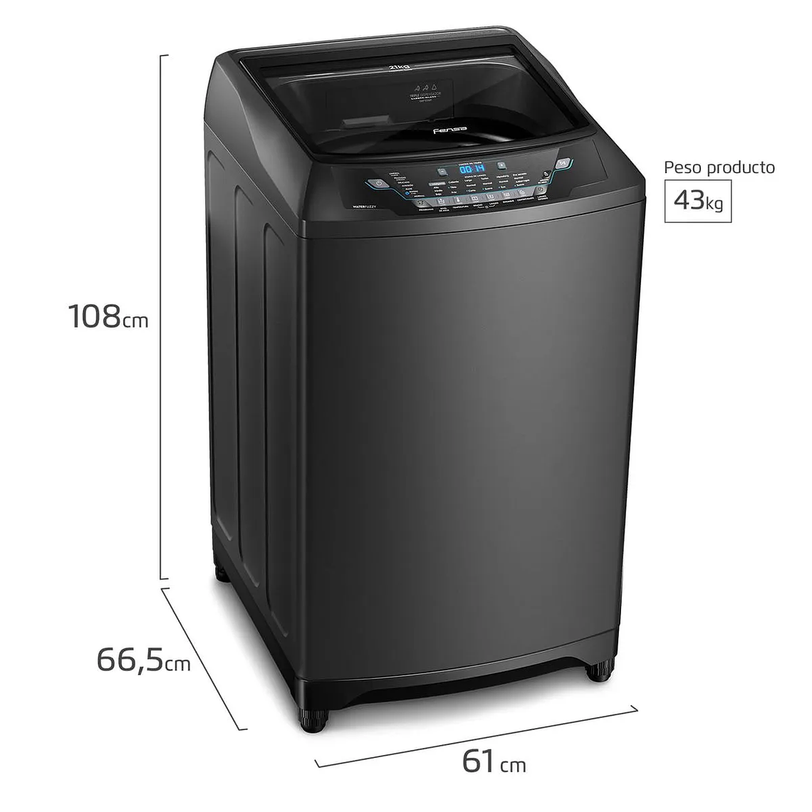 LAVADORA AUTOMÁTICA FENSA 21KG CARGA SUPERIOR AHORRO DE AGUA PREMIUM CARE 21 ONIX GRIS 3
