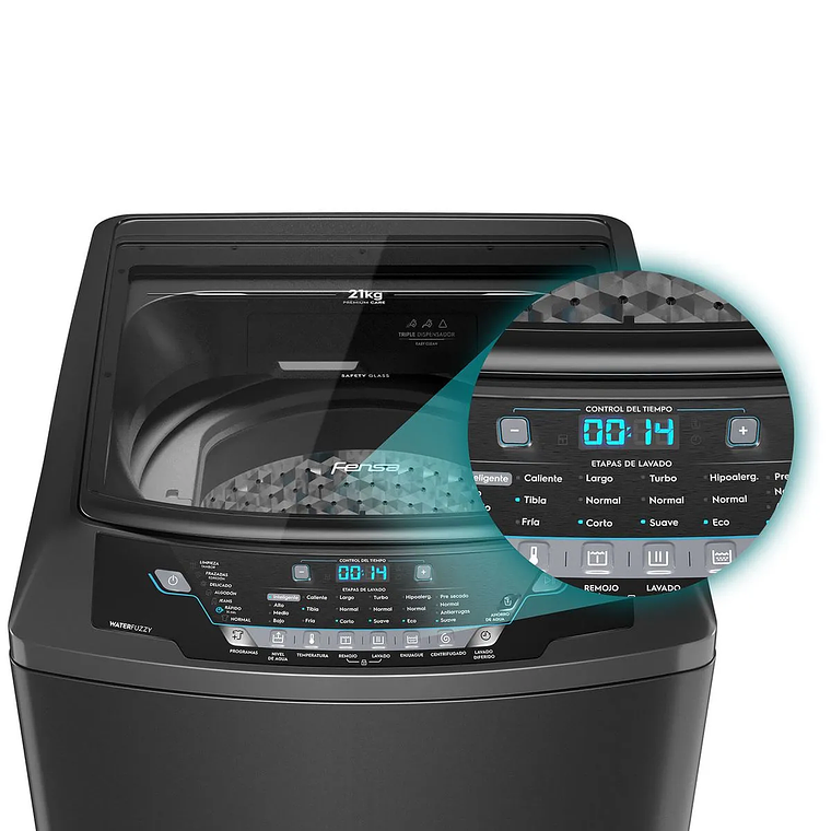 LAVADORA AUTOMÁTICA FENSA 21KG CARGA SUPERIOR AHORRO DE AGUA PREMIUM CARE 21 ONIX GRIS 13