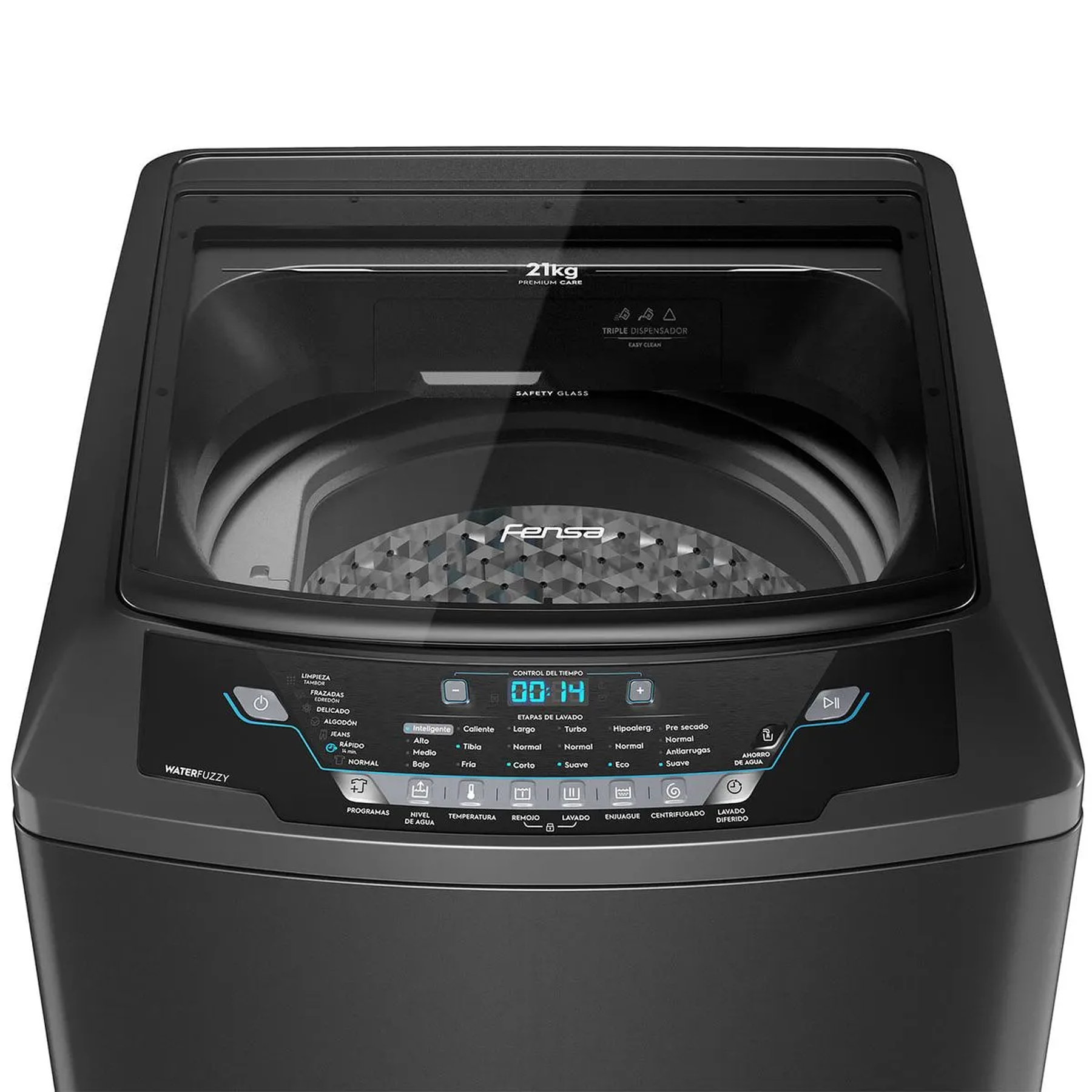 LAVADORA AUTOMÁTICA FENSA 21KG CARGA SUPERIOR AHORRO DE AGUA PREMIUM CARE 21 ONIX GRIS